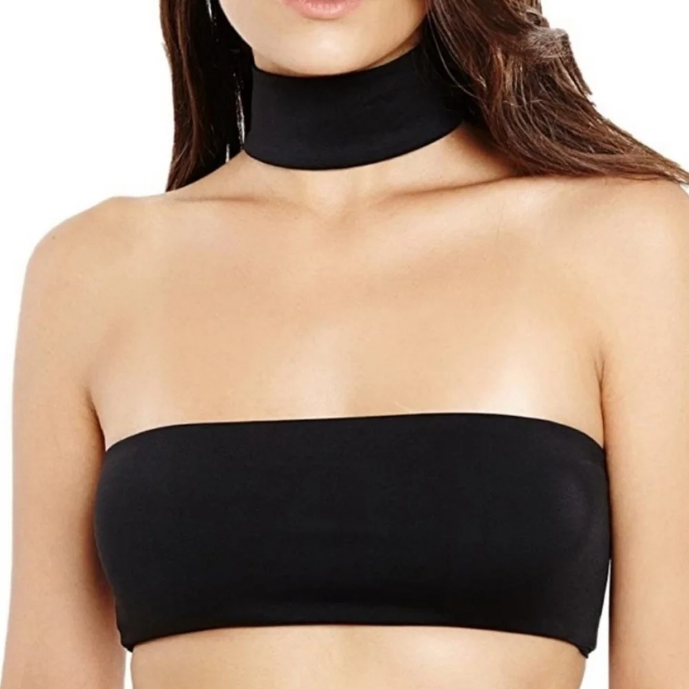 Onia Laura Zip Choker Bikini Top Jet Black S